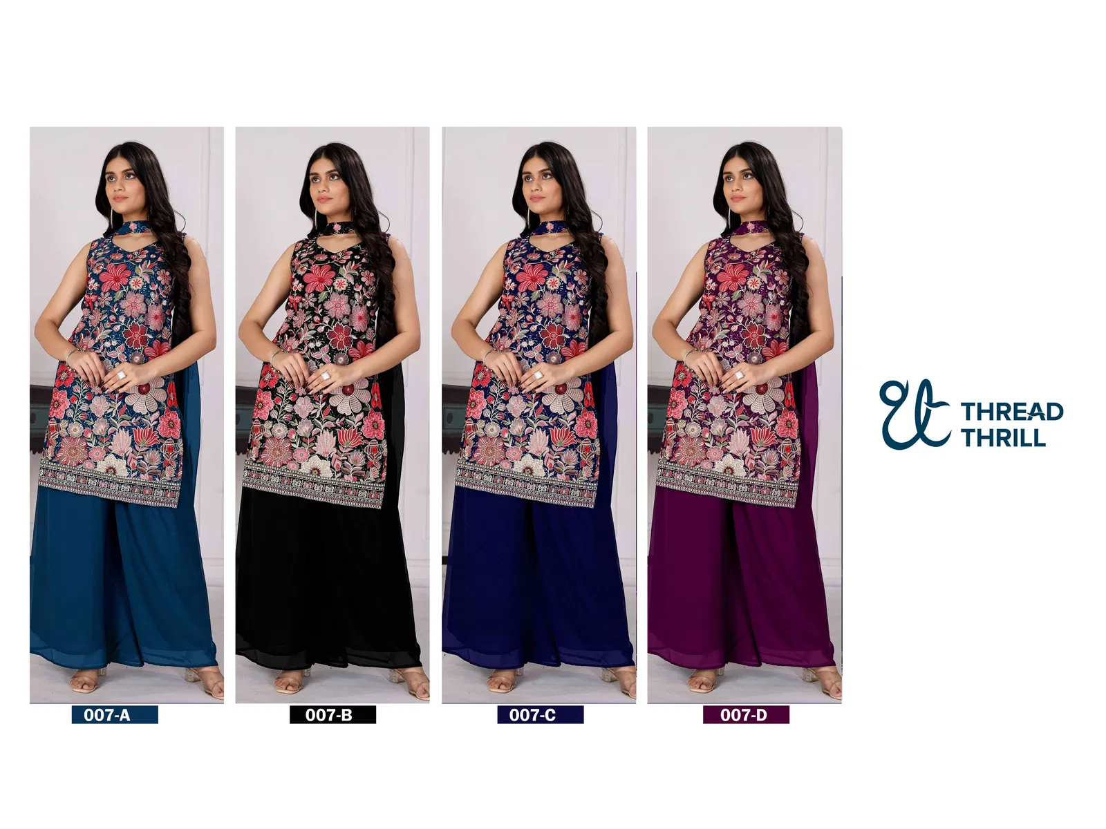 Tt 007 A to D Georgette Embroidery Wholesale Readymade Suits Wholesale Market